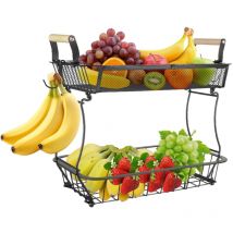 Obstkorb mit 2 Ebenen und Haken für Gemüse und Snacks, Schwarz