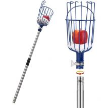 Obstpflücker mit Korb und Teleskopstiel 4 Meter, Zange mit Edelstahlkorb für Apfel-Orangen-Früchte, leicht stabil und platzsparend