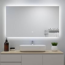 Ocean Specchio da bagno rettangolare con LED,100x60cm,Disappannamento,Touch control,Retroilluminato,Funzione Memoria