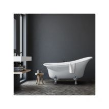 Oceanic - Baignoire ilot Lyrã - Design rétro - L.160 x I.69 x H.79 cm - En acrylique - Bonde poussoir - Blanc