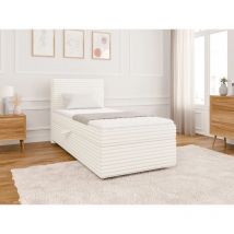 Odin - Boxspringbett 90x200 mit Topper und Bettkästen aus Hellbeige Plüschcord