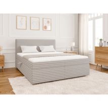 S-style Möbel - Odin - Boxspringbett 160x200 mit Topper und Bettkästen aus Hellgrau Plüschcord