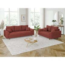 Odin - Polstergarnitur 3+2 mit Braun Holzfüßen im skandinavischen Stil aus Terrakotta Cord-Stoff