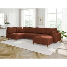 S-style Möbel - Odin - Wohnlandschaft mit Braun Holzfüßen im skandinavischen Stil aus Terrakotta Cord-Stoff