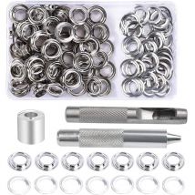 Oeillets Œillets Kit, 100 Ensembles 10 mm Œillets, Kit de réparation de bâche, Avec 3pcs Grommet Outils à Oeillet Œillets Kit pour Bâche, Tissu,