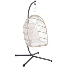 Sweeek - Fauteuil œuf suspendu beige toscana acier. osier. polyester. 105 x 105 x 196 cm