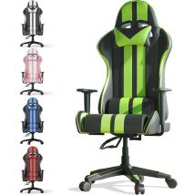 Bigzzia - Office chair Game chair High back office chair with cushion and reclining backrest, Black and Green