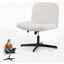 Bigzzia - Office chair no wheels Armless office chair Cross legged desk chair Velvet Fabric chair height adjustable swivel computer Chair Beige