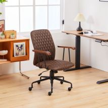 Office Chair Padded Swivel Armchair w Wheel Metal Armrest - Brown