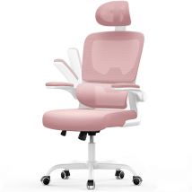Rattantree - Office Desk Chair - bigzzia high back Mesh Office Chair with Flip-Up Armrest - Computer Chair with Back Support and Headrest - Pink