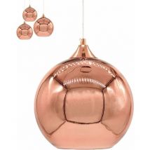 Pendentif boule miroir en laiton Câble ajustable Pendentif boule en chrome Abat-jour décoratif d'intérieur (Rouge Cuivre Ø25cm)