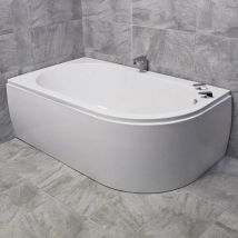 Offset Corner Bath Acrylic 1550 x 900mm White Left or Right Hand + Front Panel, Right Hand-With Panel