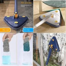 Ohjijinn - Balai de nettoyage rotatif réglable à 360° avec 5 chiffons, en microfibre avec fonction compression automatique l'eau pour plafond et sol,