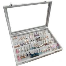 Ohrringaufbewahrung, Schmuckkästchen Für 36 Paar Ohrringe, Ohrring-organizer-box, Samt Und Glas, Stapelbar, Abschließbar, Staubdicht, 35 X 24 X 5 Cm