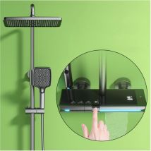 Oihpaw - Colonne de douche thermostatique - Affichage numérique - Réglable en hauteur - Avec douche de tête - Pommeau de douche - Gris