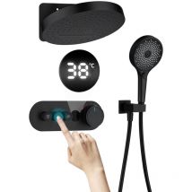 Duschsystem mit Thermostat Unterputz Duscharmatur 32CM Kopfbrause Multifunktionale Handbrause Messingkörper Grau - Oihpaw