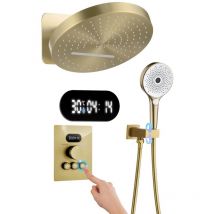 Duschsystem mit Thermostat Unterputz Regendusche led Digitalanzeige 32cm Kopfbrause 3 Funktionen Gebürstetes Gold - Oihpaw