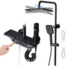 Duschsystem Schwarz Thermostat 4 Funktion 3 Modus Handbrause Bidet Sprayer Wandmontage Höhenverstellbar Black - Oihpaw