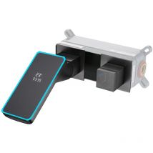 Oihpaw - Grifo de Lavabo empotrado montado pared pantalla led temperatura Grifería Mezclador Agua Fría y Caliente Gris