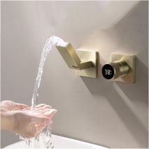 Oihpaw - Grifo de Lavabo Pantalla Digital led Plegable De 180° Grifo Mezclador Agua Fría y Caliente Montado Pared Oro