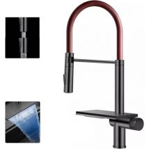 Oihpaw - Grifo Lavabo 3 Modos Rociador 360° Rotación Monomando Acero Inoxidable Grifo Cocina Grifo Cocina CascadaRojo