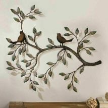 Lablanc - Oiseau Mural Art déco - Une Paire d'oiseaux d'amour sur Les Branches - 3D Sculpture Murale en métal à Suspendre, décoration Murale en Fer