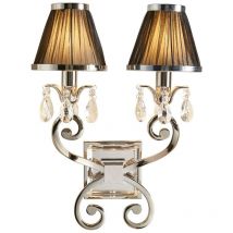 Interiors 1900 - Interiors Oksana Nickel - 2 Light Indoor Twin Candle Wall Light Polished Nickel Plate with Black Shades, E14