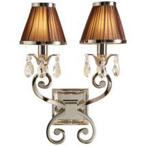 Interiors 1900 - Oksana wall lamp, polished nickel, crystal pendants, 2 chocolate shades