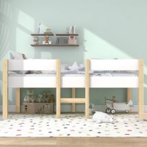 Okwish - Bett Kinderbett mit Rausfallschutz, Kiefer-Vollholz-90x200 cm-Weiß & Eiche