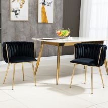 Chaise de salle à manger de loisirs chaise de loisirs en velours avec pieds en métal de fer 2 pièces/ensemble noir Okwish