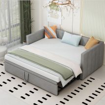 Letto imbottito divano letto estraibile 90/180200 cm con reti a doghe, letto multifunzionale in tessuto di velluto delicato sulla pelle, grigio OKWISH