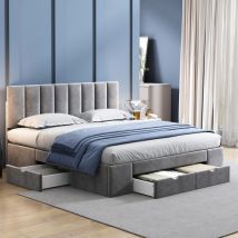 Letto imbottito letto matrimoniale letto contenitore letto con rete a doghe (con 4 cassetti (160x200 cm) OKWISH