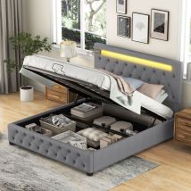 Okwish - Letto matrimoniale, letto imbottito, letto familiare, letto con piattaforma con ricarica usb, lettore Bluetooth e illuminazione a led,