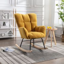 Mid-Century Modern Teddy Stoff getufteter gepolsterter Schaukelstuhl gepolsterter Sitz für Wohnzimmer Schlafzimmer, Gelb Okwish Gelb