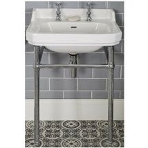 Milano Richmond 560mm x 450mm White Ceramic Bathroom Basin Sink with Chrome Washstand and Integral Towel Rail - 2 Tap Hole