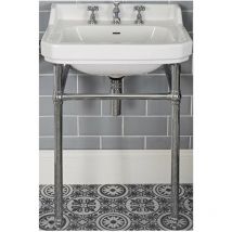 Old London - Milano Richmond - Traditional 560mm x 450mm White Ceramic Bathroom Basin Sink with Chrome Washstand and Integral Towel Rail - 3 Tap Hole