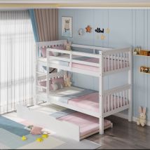 Oliver white wooden bunk bed with trundle – single - White