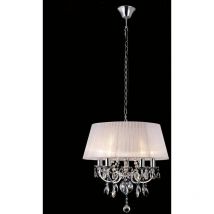 Diyas - Olivia pendant lamp with white lampshade 5 bulbs chrome polished / crystal