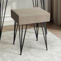 Carme Home - Olivia Velvet Padded Stool Dove grey velvet seat Black hairpin legs - Black