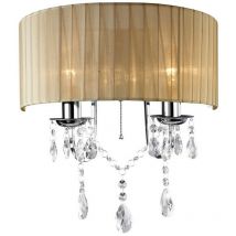 Inspired Diyas Olivia - Wandleuchte mit weichem Bronzeschatten 2 Licht poliert Chrom, Kristall geschaltet