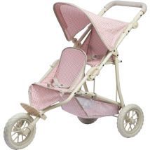 Teamson Kids - Olivia's Little World Cochecito Doble Jogger para Muñecas Bebé Polka Dot Princess, Rosa