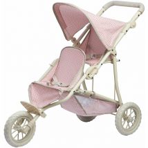 Teamson Kids - Olivia's Little World Double Jogging-Style Pram for Baby Dolls, Pink/Grey