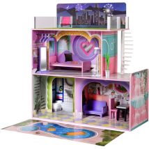 Olivia's Little World Large Dreamland Sunset Contemporary Kids Casa delle bambole interattiva in legno 3 piani con 16 accessori per mobili per