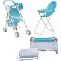 Teamson Kids - Olivia's Little World Poussette De Poupée 3-En-1, Chaise Haute Pour Poupée Et Lit Bébé OL-00013 - Bleu/Blanc