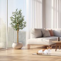 Olivier Artificiel 150cm de Haut Faux Oliviers en Soie pour la Maison Bureau Salon Décoration Arbre Faux en Pot d'Intérieur avec Tronc en Bois