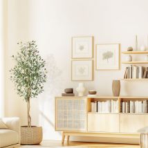 Oliviers artificiels d'intérieur, 1,5 m de haut, fausse plante en soie blanche, faux oliviers avec tronc en bois naturel et fausse mousse verte pour