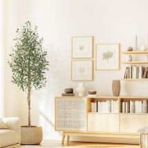 Oliviers artificiels d'intérieur, 1,8 m de haut, fausse plante en soie blanche, faux oliviers avec tronc en bois naturel et fausse mousse verte pour