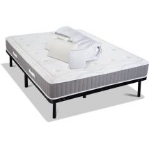Pack Prêt à dormir intuition 140x190 cm Matelas Mémoire de forme + Sommier Métal + Accessoires - Olympe Literie