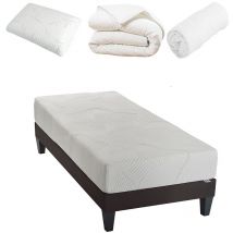 Pack Prêt à dormir oslo 90x190 cm Matelas Mémoire de forme + Sommier + Accessoires - Olympe Literie
