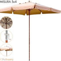 Ombrellone Da Giardino 3x4 Palo Centrale In Legno Telo Poliestere Per Esterno - Beige